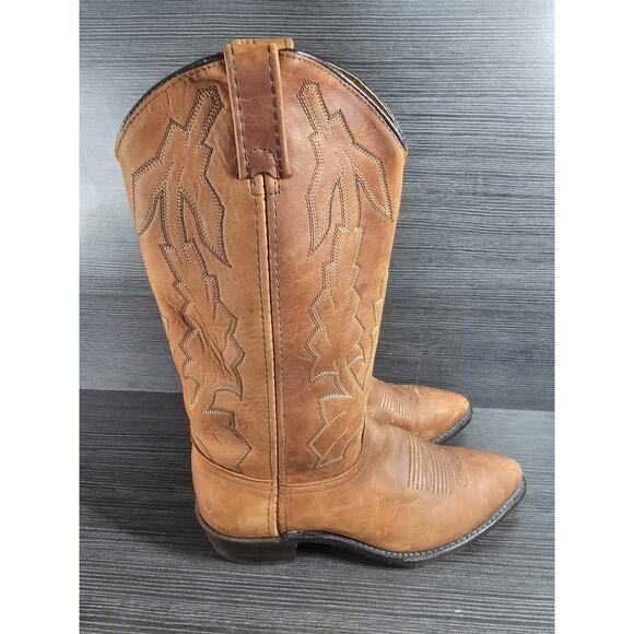 Vintage Dan Post Womens Marlboro Boot Size 7 M Tan Brown Leather Western P2552 - Picture 2 of 11